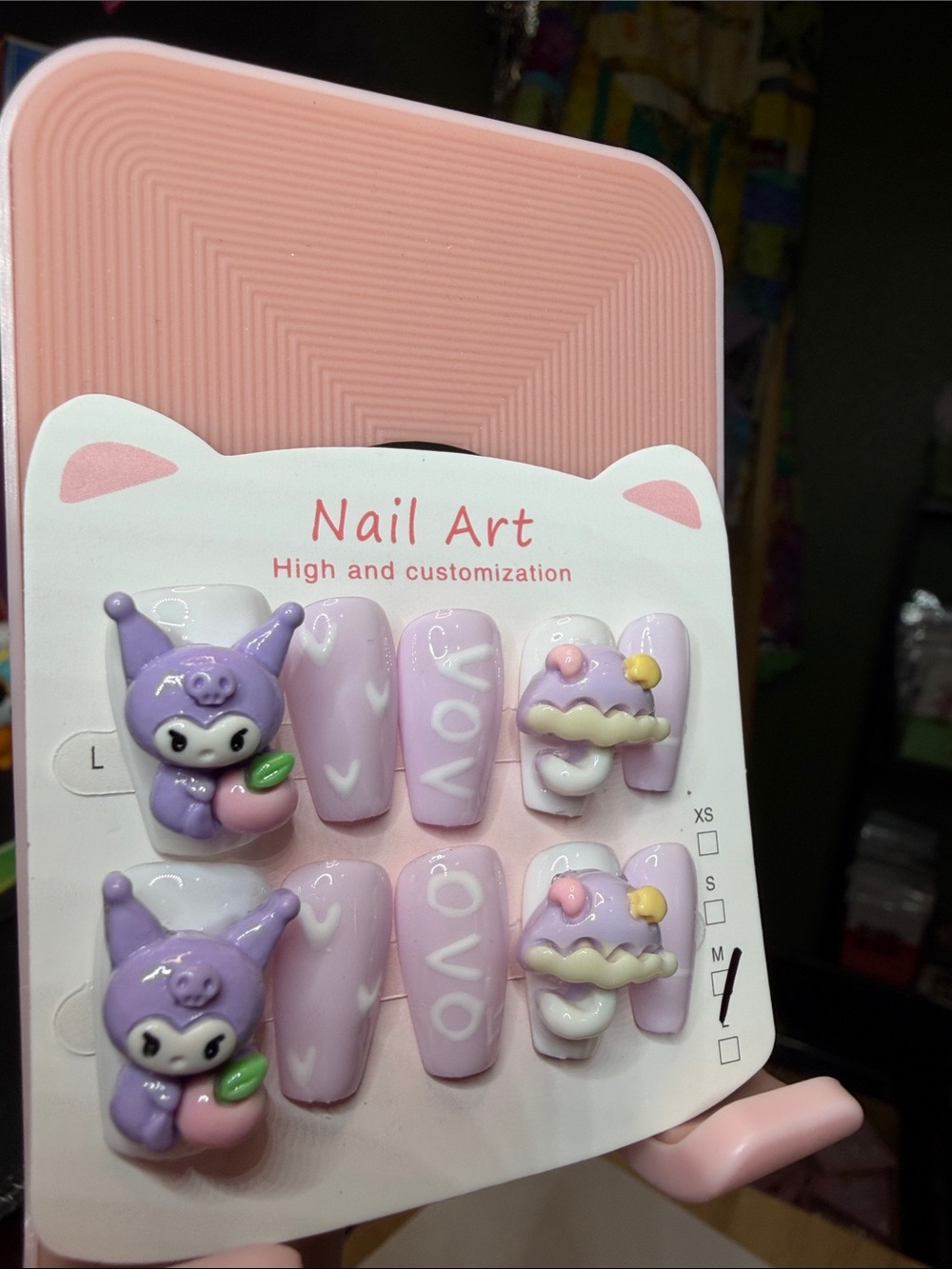 Cute Lavender Character Karomi Press-On Nails with 3D Accents - Picture 3 of 4